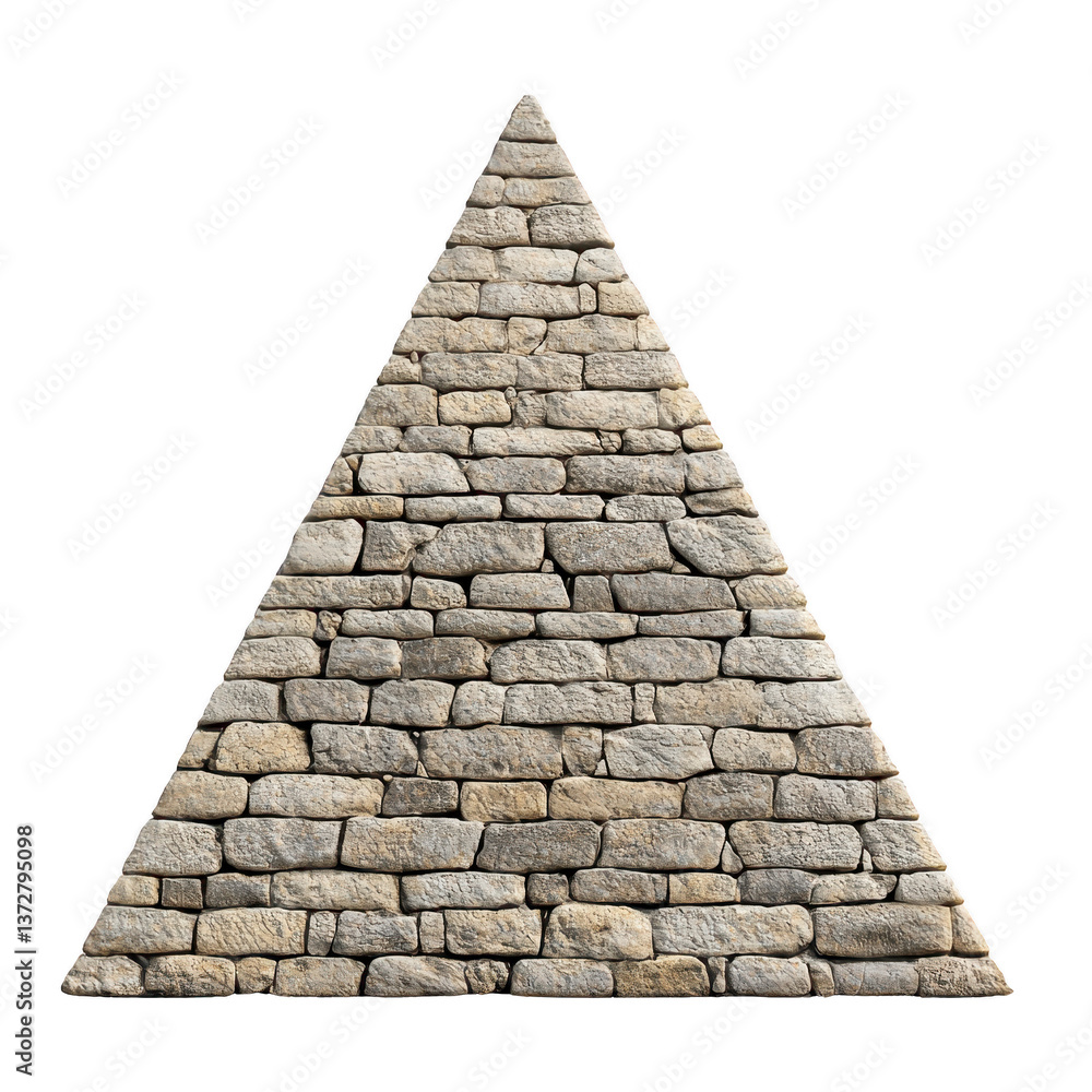 Poster a stone pyramid shape made of textured bricks, creating rustic and ancient appearance. triangular st