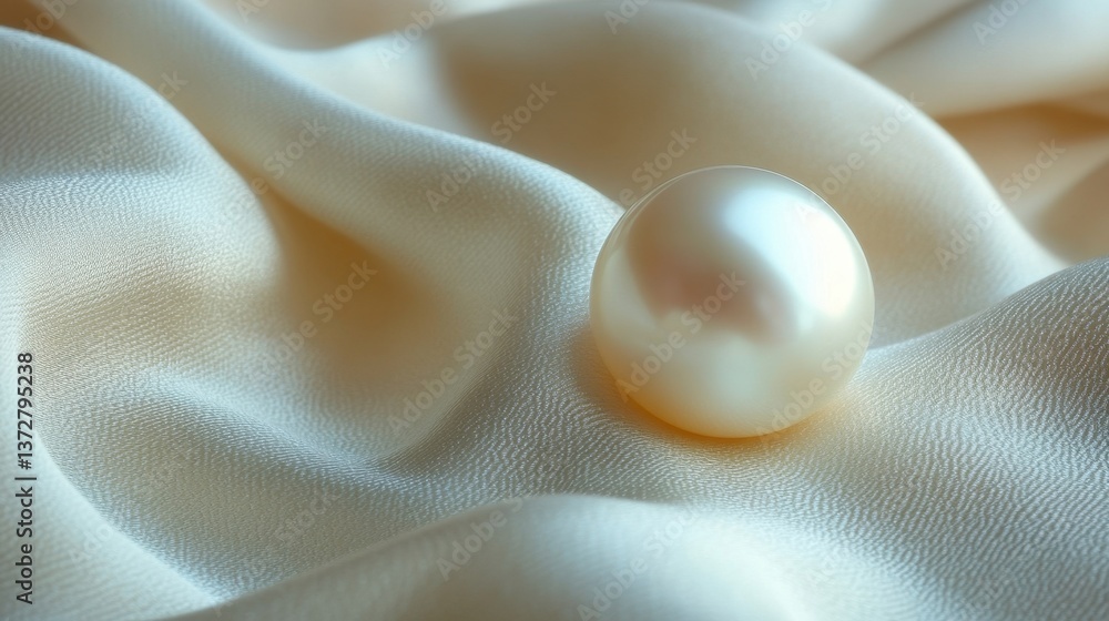 Poster elegant pearl resting on flowing silk fabric creating a luxurious and soft composition with subtle l