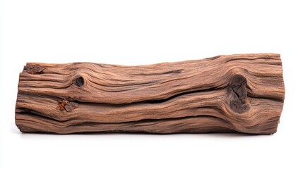 Dark Brown Weathered Wood Log Isolated on White