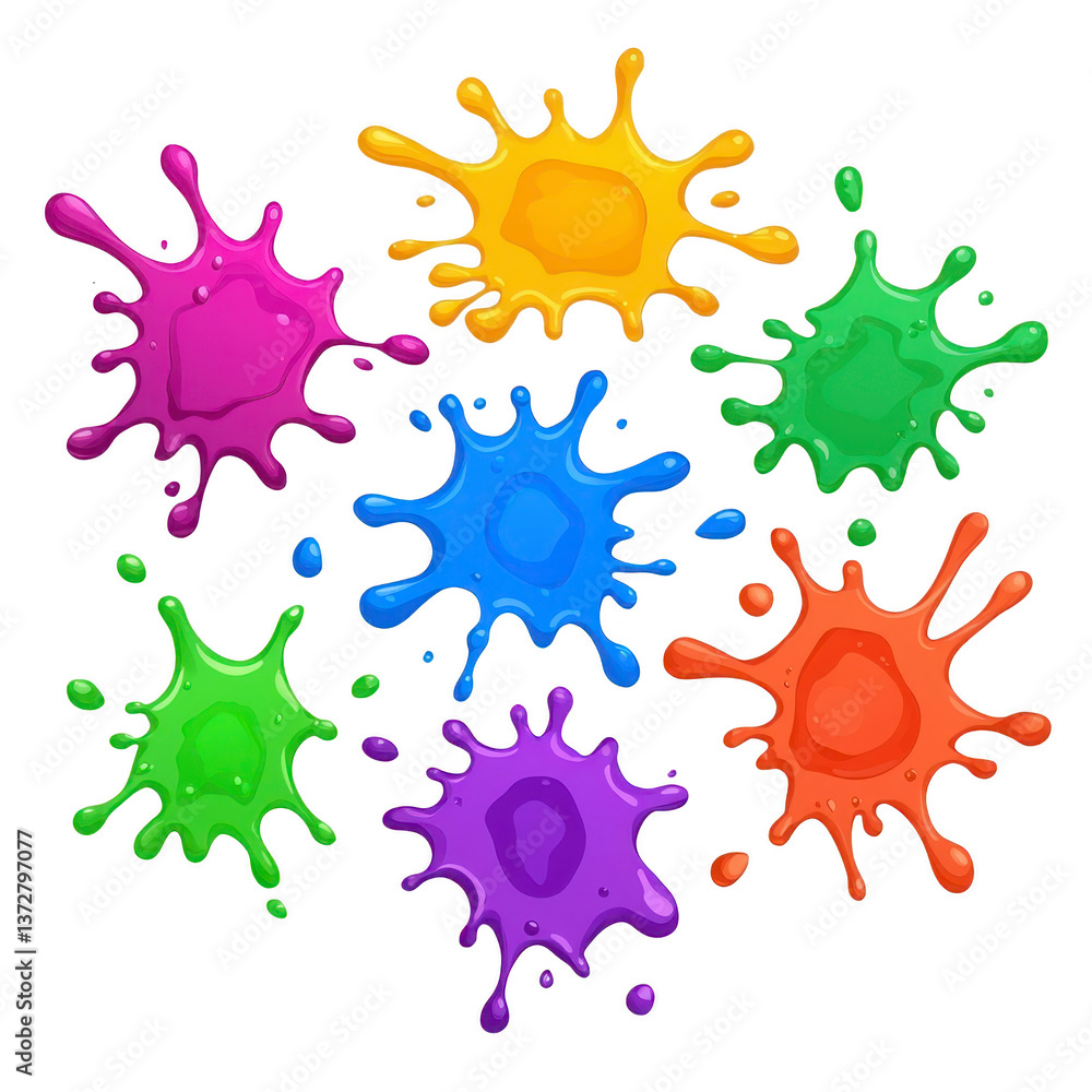 Poster a colorful paint splashes in various shapes and sizes create vibrant and playful design. splashes in