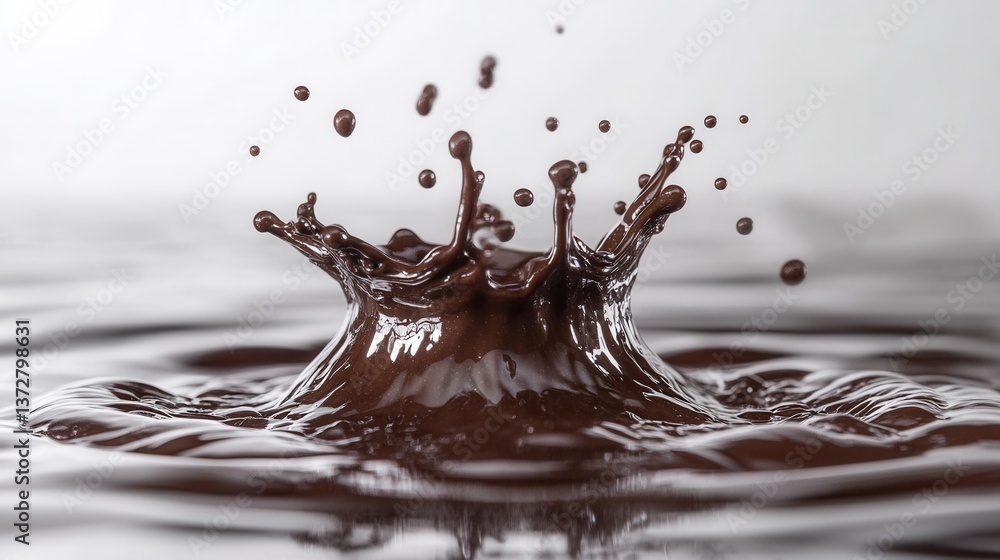 Poster captivating chocolate splash creating a crown shape in liquid brown dessert with dynamic movement an