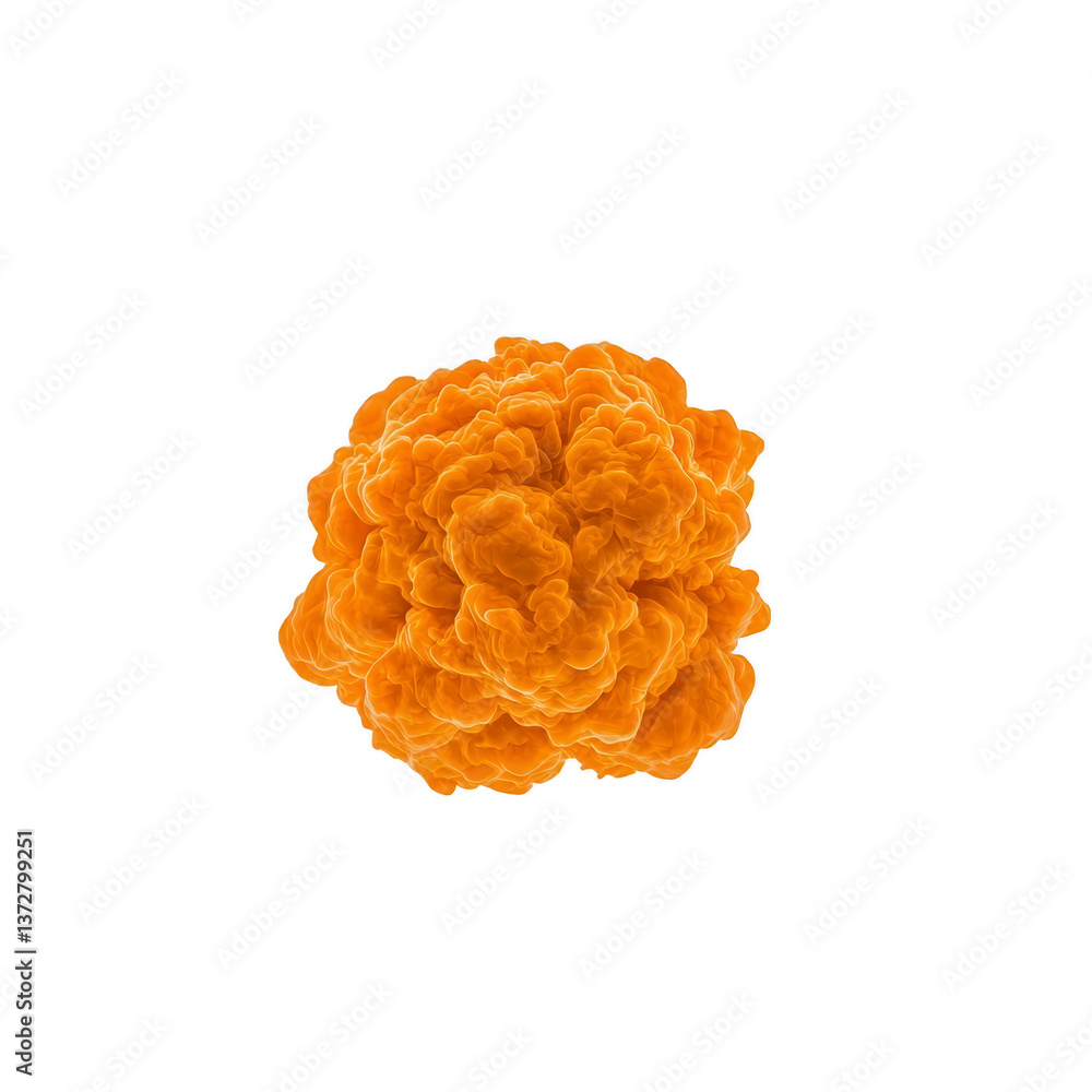 Poster a vibrant orange smoke cloud forms dynamic, swirling shape against plain background, creating striki