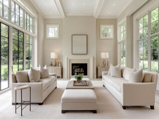 Sophisticated neutraltoned living room with a blend of beige, cream, and warm brown tones