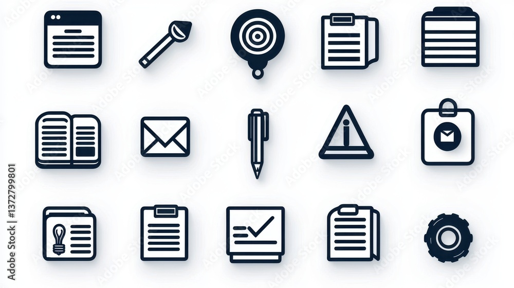 Aufkleber assorted collection of office and business related icons including documents files search tools writ