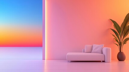 Hightech smart living room with voicecontrolled lighting, hidden speakers, and futuristic furniture design