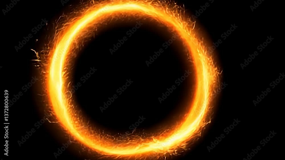 Poster dynamic glowing circle with fiery sparks creating a captivating visual effect in dark space