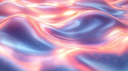 3D Rendering of Abstract Background with Wavy Shapes, Shiny Metallic Texture, and Pastel Color Gradient, Featuring Shiny Rainbow Pattern of Design Elements, Gradients, and Wiggly Lines
