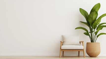 Zeninspired living room with natural wood elements, a neutral palette, and calming greenery