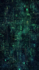 Obraz premium High-tech phone wallpaper featuring a glowing green circuit grid with abstract data flow.