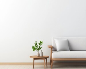 Japandistyle living room blending Japanese minimalism and Scandinavian comfort, featuring clean lines and warm textures
