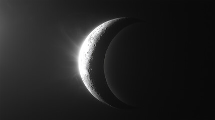 Close-up of a partial solar eclipse, the crescent-shaped sun peeking from behind the dark moon.