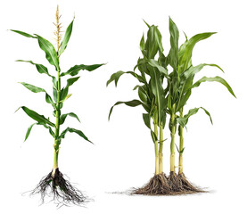 Corn Plants with Roots Isolated on White on a Transparent Background