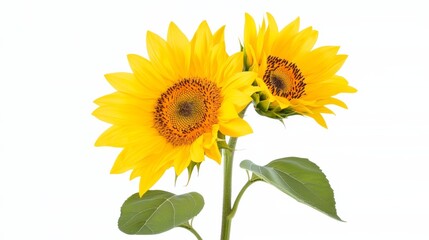 Obraz premium Two Vibrant Yellow Sunflowers on White Background