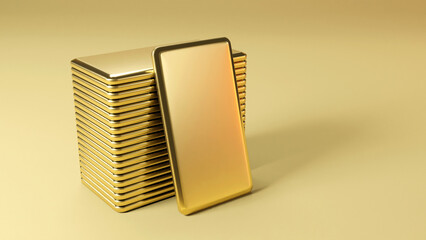 Shiny gold bars, Space for text, 3D render