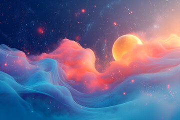 Fototapeta premium Colorful nebulous clouds floating amidst a bright starry night sky