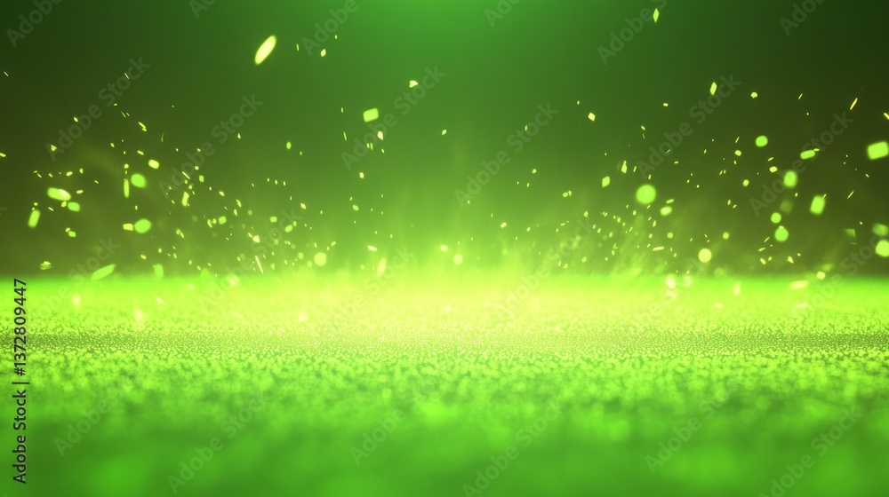 Aufkleber luminous green particles explosion: a vibrant abstract image of glowing green particles exploding fr