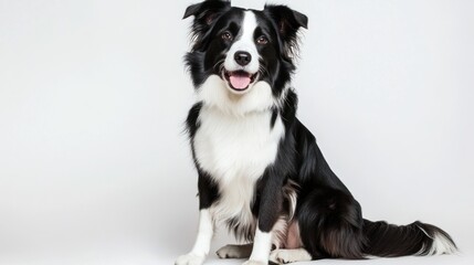 Fototapeta premium A Happy Border Collie Posing Against a Plain Background