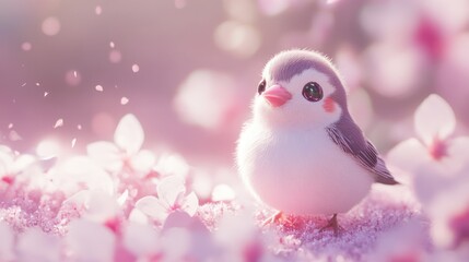 Adorable Pink Bird Amidst Cherry Blossoms