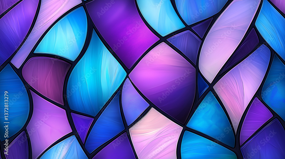 Poster stained glass pattern showing purple and blue colors creating a decorative design