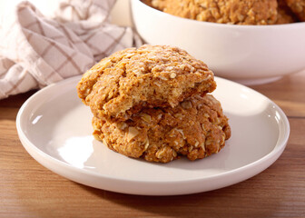 Oatmeal and wheat germ cookies on plate