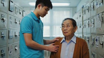 Obraz premium A couple stands together in a room, possibly in a moment of intimacy or conversation