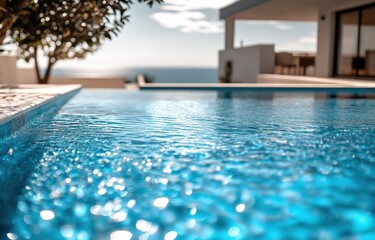 Detail of a refreshing modern pool on a sunny day with crystal clear water