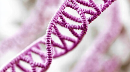 Obraz premium Intricate structure of DNA helix captured in vibrant purple color showcasing genetic material in detail