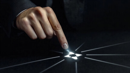 Digital interaction with glowing interface element during modern technology demonstration at a corporate event