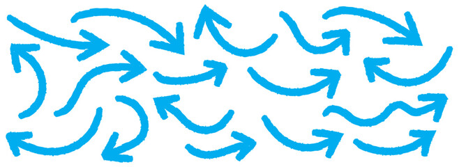 Hand drawn vector arrows doodle set. Long curved hand drawn arrow vector. grunge arrow . Set of black hand drawn grunge doodle spiral and curved charcoal. Set of blue hand drawn doodle arrows. 