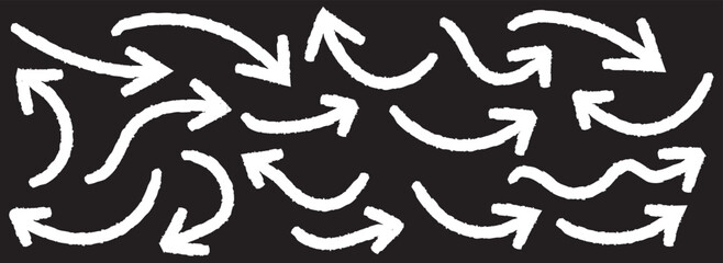 Grunge arrow vector set. Grunge arrow brush drawn.  various charcoal arrows. Hand drawn doodle arrow symbols vector. Bold brush drawn arrows. Brush, marker drawn bold arrows set. Collection of hand 