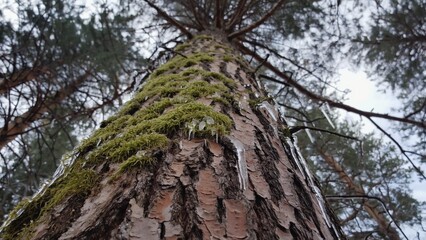 Fototapeta premium A close-up shot of a tree trunk covered in moss, ideal for using as a background or texture
