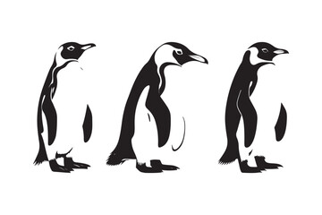 Charming Penguin Silhouettes Playful Black and White Illustrations