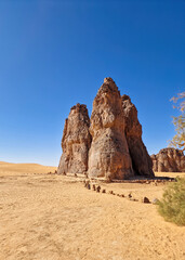 Large sand monolith with rock engraving called La vache qui pleure or the crying cow, dated more...