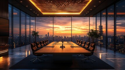 Fototapeta premium Cityscape visible from modern boardroom high resolution picture