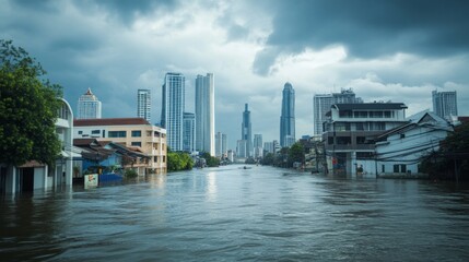 Fototapeta premium Flooding crisis in bangkok thailand urban landscape image dramatic weather conditions cityscape view environmental impact