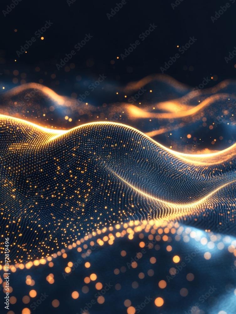 Poster abstract digital landscape with glowing particles creating a dynamic and futuristic wave pattern on 