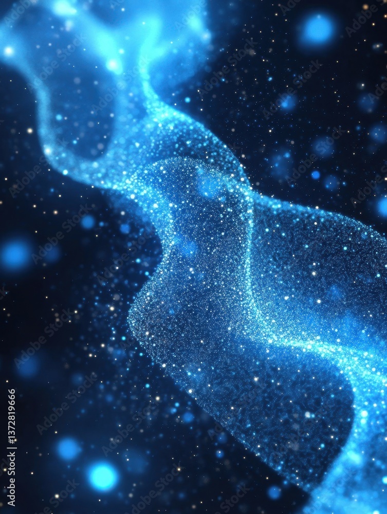 Aufkleber Ethereal blue energy wave flowing through the cosmos with shimmering particles and bokeh effect creating a magical atmosphere