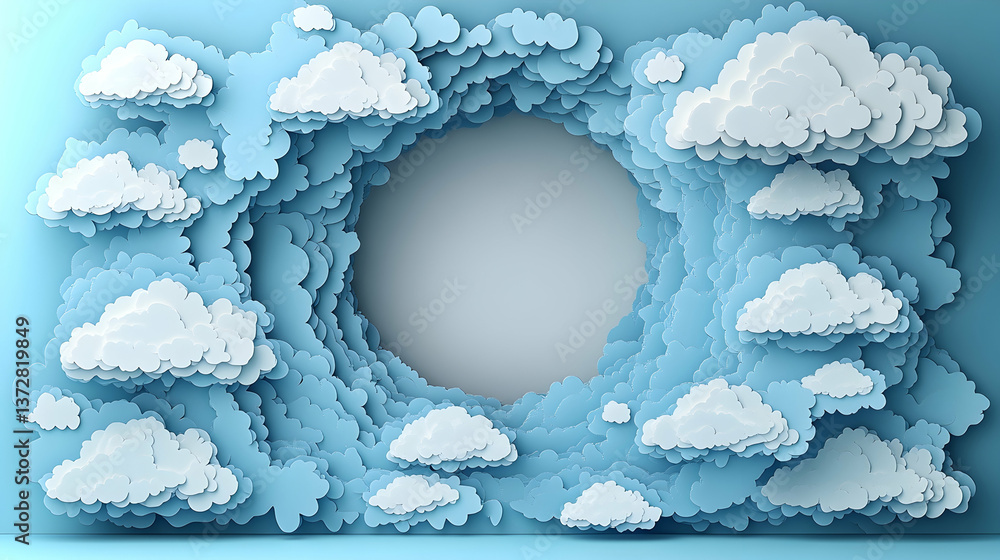 Aufkleber dreamy layered clouds frame a soft circular space in a serene blue palette creating an airy and whim