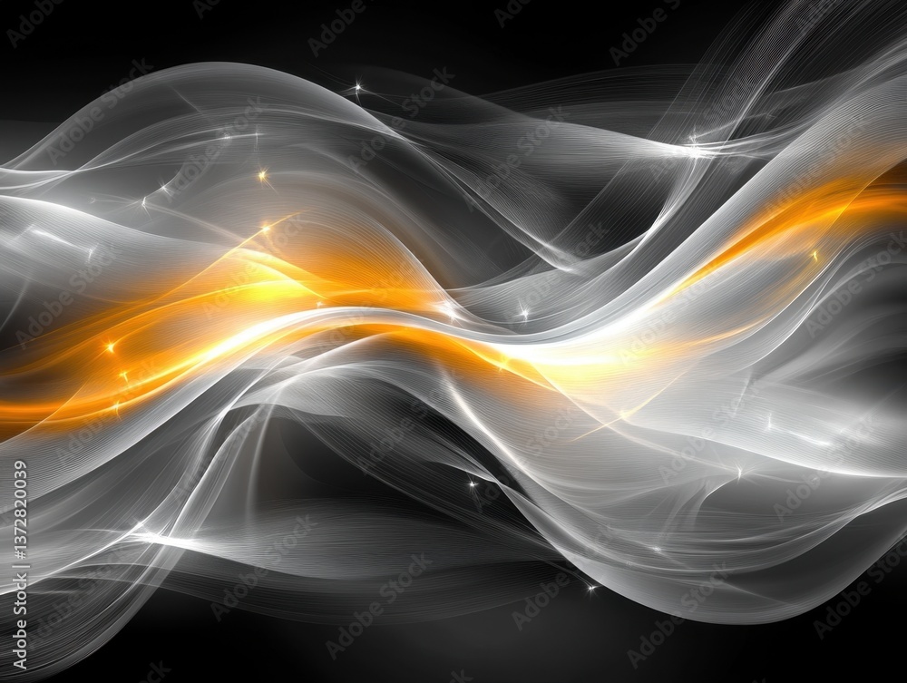 Poster abstract elegant waves with gold light flow on dark background creating dynamic and modern artistic 