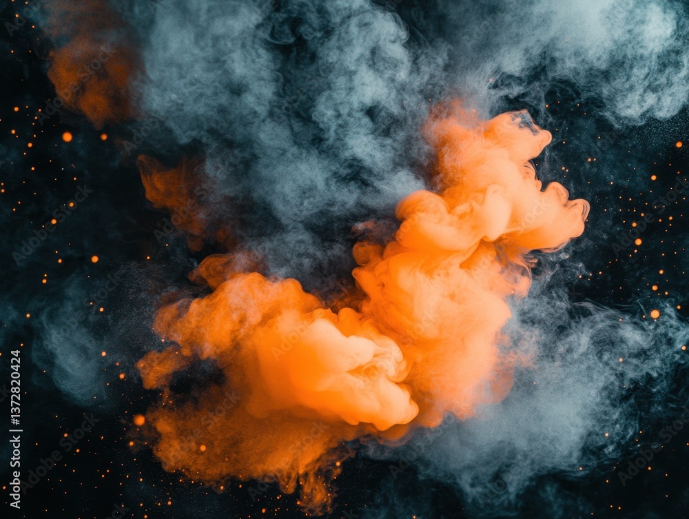 Aufkleber ethereal orange smoke cloud on dark backdrop creating a captivating and mysterious atmosphere with g