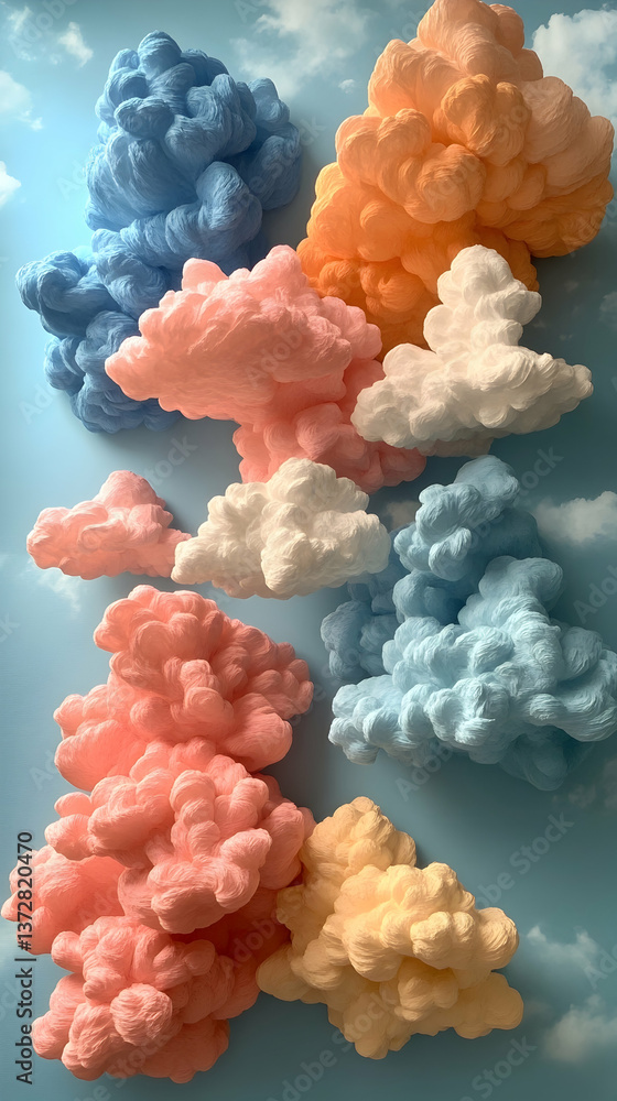 Poster dreamy pastel clouds float against a soft blue sky creating a whimsical and calming scene with their