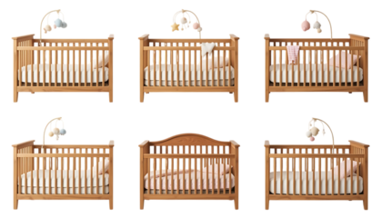 Wooden cribs with mobiles and soft bedding baby furniture (1)