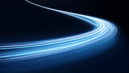 glowing shining simple smooth curve white blue light trail in arc shape motion speed on dark
