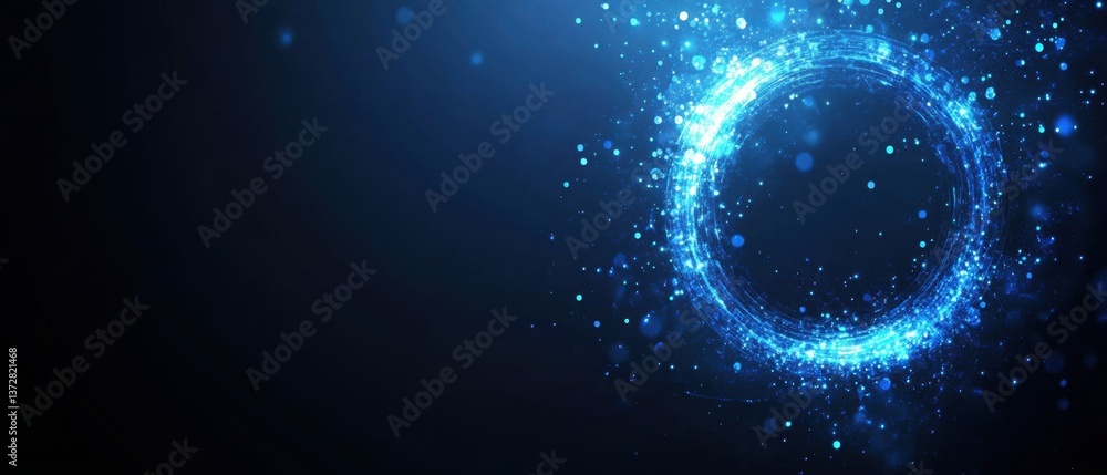 Poster luminous blue circle of light particles on dark background creates a futuristic and magical ambiance