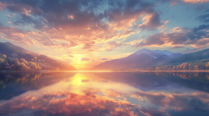 Fototapeta premium sunset over the lake