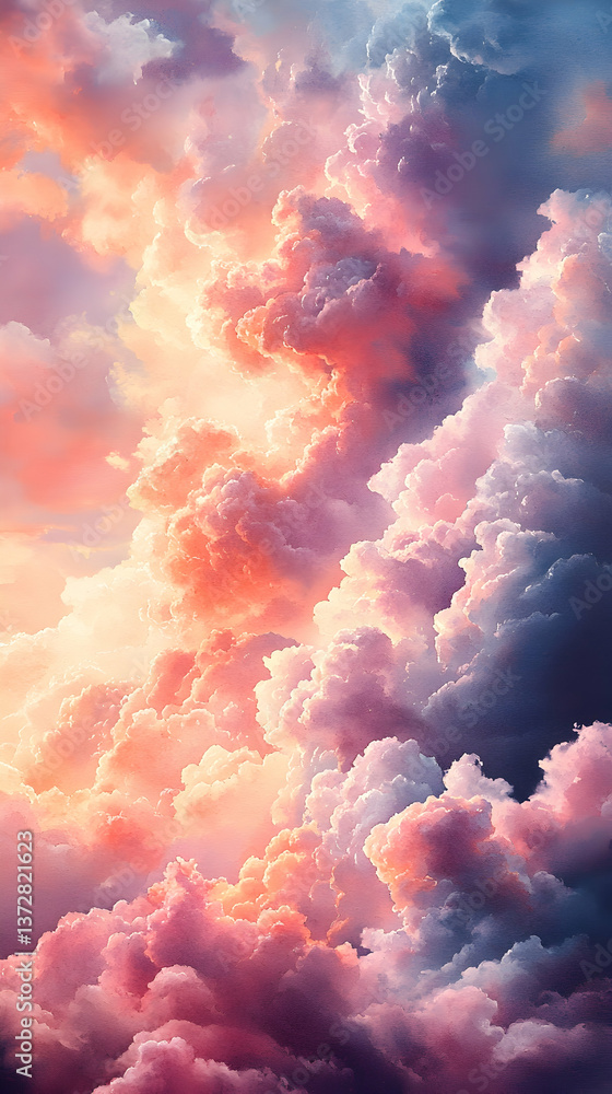 Aufkleber dreamy sky filled with fluffy billowing clouds illuminated by soft colorful light creating ethereal 