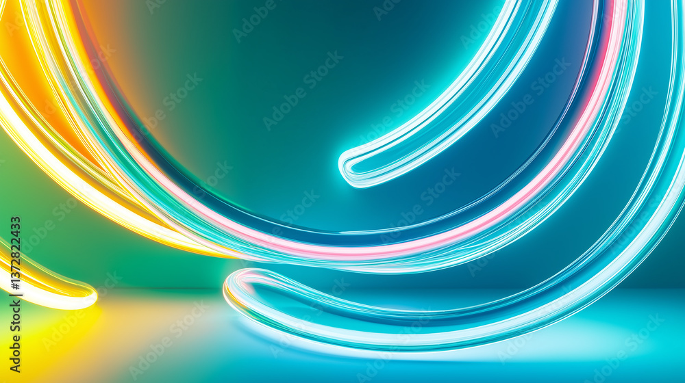 Poster Glowing neon lines creating colorful abstract design