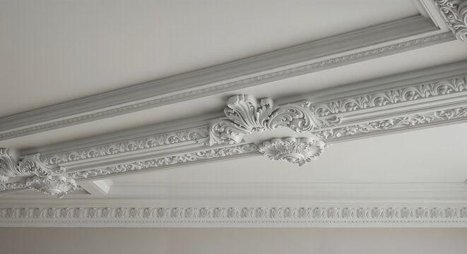 Exquisite ceiling cornice with intricate patterns showcasing elegant craftsmanship.
