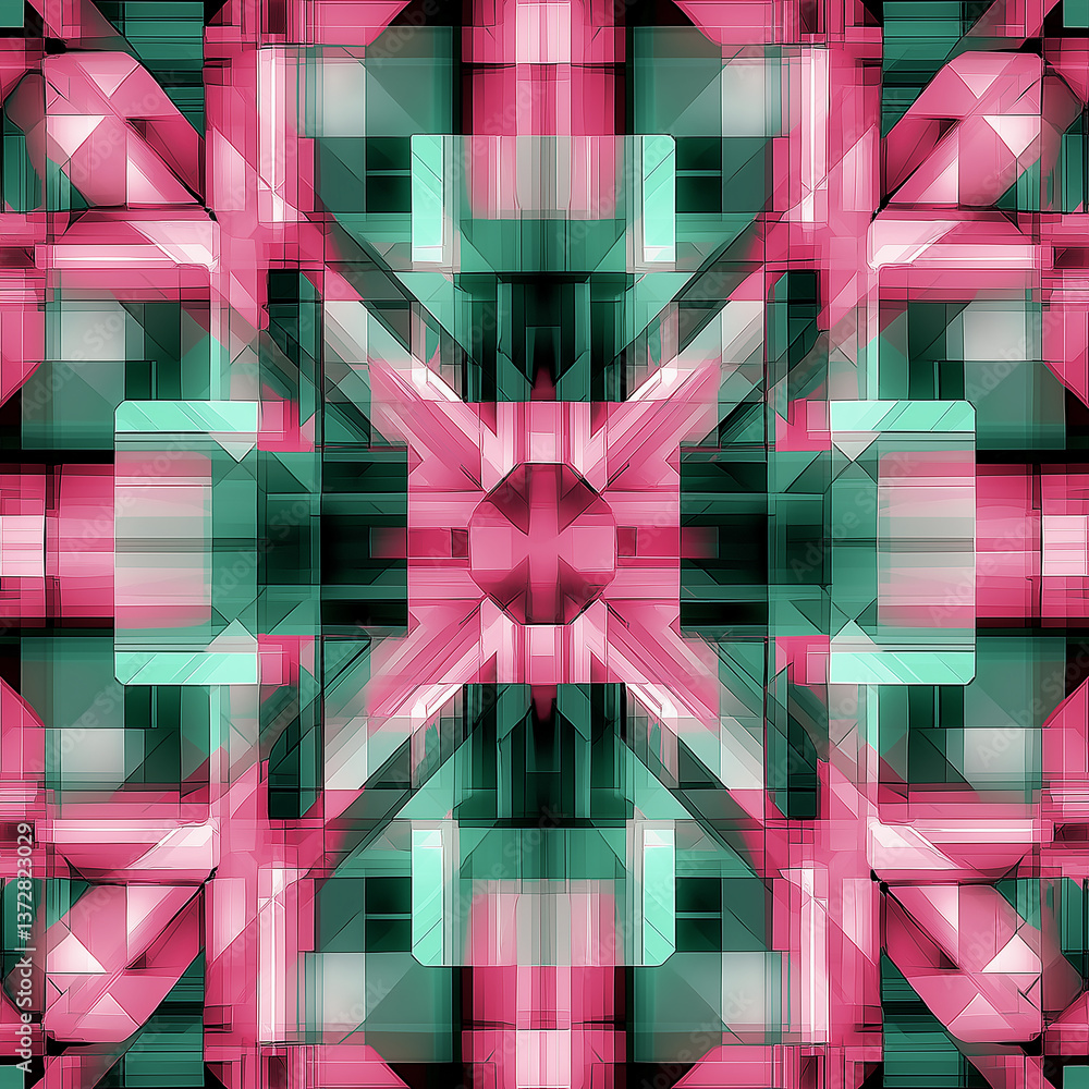 Poster abstract geometric pink and green pattern creating optical illusion