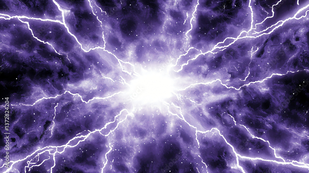Poster striking purple nebula with lightning bolts creating an electric scene full of celestial energy fiel